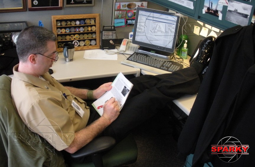 A blast from the past--me at my desk at the Defense Information School. I was editing a photojournalism handbook I was drafting while assigned as a journalism/photojournalism instructor. All potentially private information has been intentionally blurred out. (28 Jan. 2009; photo by TSgt Jess Harvey, USAF).